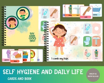 Self Hygiene and Daily Life Skills Bundle for Kids, Self Care Flashcards for Toddler, Healthy Habits Busy Book for Preschool, Printable PDF