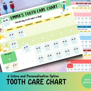 Personalized Printable Weekly Tooth Care Chart for Kids, Dental Health Tracker for Toddler Oral Care Routine, Daily Life Skills for Children