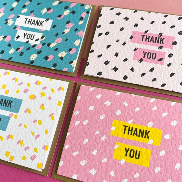 Pack of Thank You Cards, Colourful Thank You Cards, Multipack with Envelopes, Blank Inside, UK Made, Set of 4/8/12, Polka Dot Cards