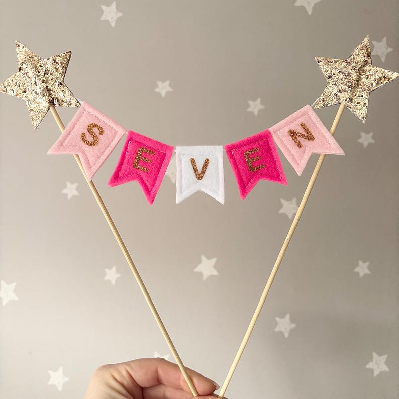 Cake Topper - Bunting Cake Topper - Felt Bunting - Cake Bunting - Personalised Birthday Cake Topper - Party Decorations - Felt Cake Topper image 1