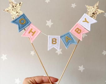 Baby Shower Cake Topper - Oh Baby - Bunting Cake Topper - Cake Bunting - Personalised Cake Topper - Party Decorations - Felt Cake Topper