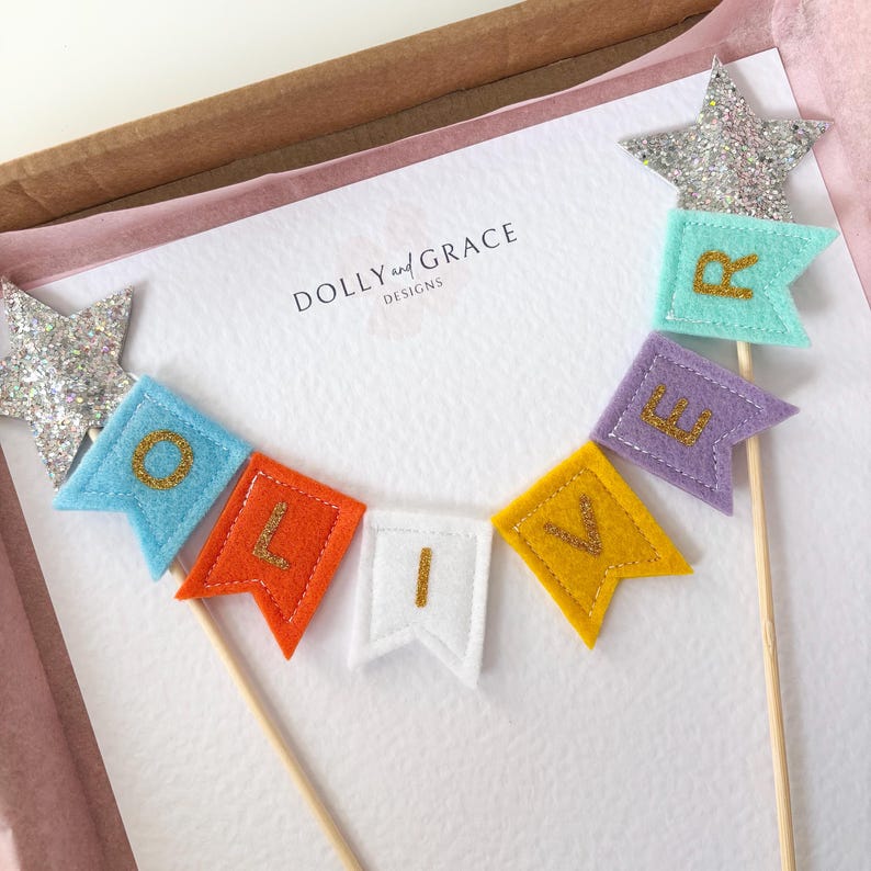 Cake Topper - Bunting Cake Topper - Felt Bunting - Cake Bunting - Personalised Birthday Cake Topper - Party Decorations - Felt Cake Topper image 3
