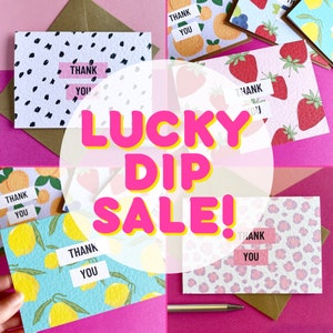 Jeu de cartes de remerciement Lucky Dip, cartes de remerciement colorées, lot de deux avec enveloppes, intérieur vierge, lot de 4/8/12, jeu de cartes mixte