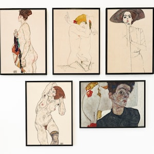 Collection Egon Schiele 5 Set of Prints Wall Art, Egon Schiele Poster, Egon Schiele Print, Mid-Century Modern Wall Art, Gift Idea