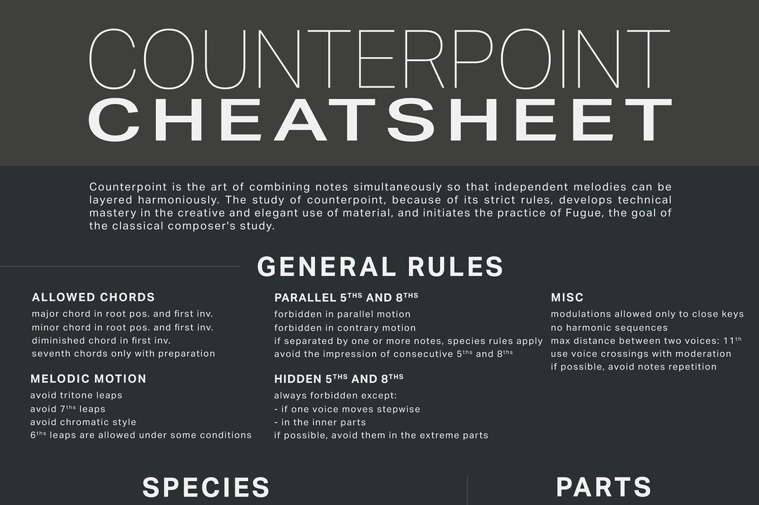 Counterpoint Cheatsheet Rules and Techniques Music Etsy