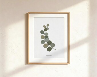 Arte mural de eucalipto imprimible – Impresión botánica minimalista – Decoración escandinava neutra – Descarga digital en verde salvia