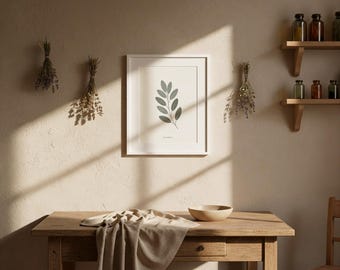 Arte mural imprimible de hierbas de brujas – Decoración de cocina con salvia – Impresión botánica estilo cottagecore – Descarga digital neutra