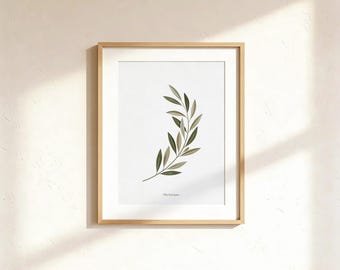 Lámina botánica de rama de olivo: Arte mural minimalista en verde salvia (descarga digital)