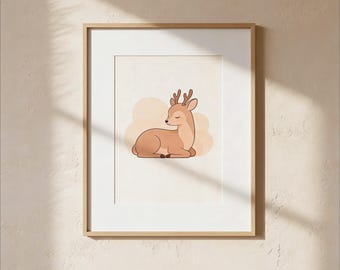 Arte infantil con ciervos en tonos neutros: impresión minimalista escandinava (descarga digital)