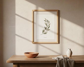 Decoración de pared para cocina italiana imprimible: Arte de rama de olivo, impresión botánica de estilo rústico neutro