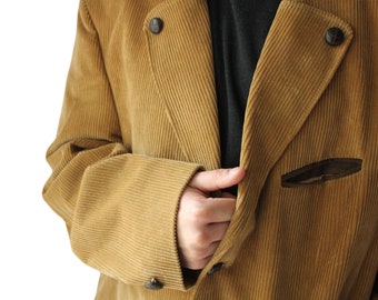 Vintage Corduroy herenblazer in beige, jaren 90 mode retro klassieke casual sportjas, maat XL