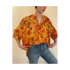 Vintage large women bright floral blouse, Oversized, size XXXL