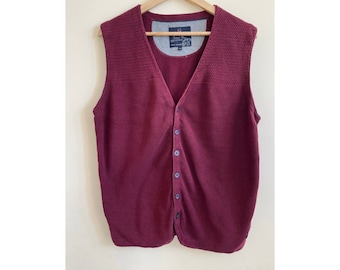 Vintage Knitted red vest Bartlett, XXL, cotton 100 %