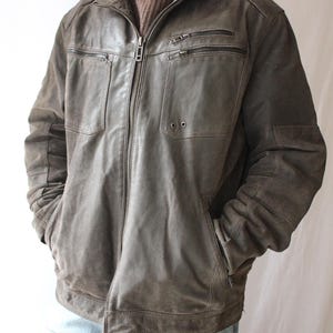Veste marron en cuir vintage des années 90, vêtements d&#39;extérieur pour hommes, taille XL