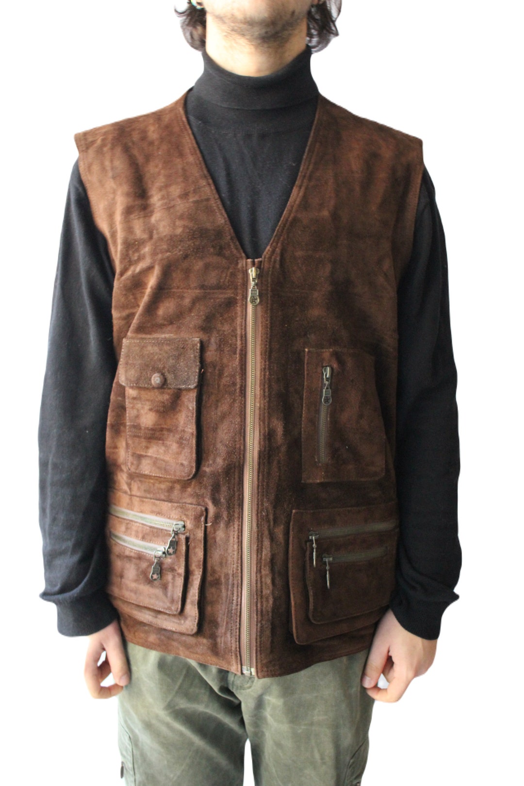 Men's Vintage Suede Vest , Brown Suede Waistcoat, Size XL Etsy