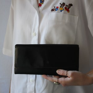 Vintage Clutch, Black Leather Clutch Bag, 70&#39;s Clutch Purse