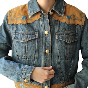 Vintage 80s Denim Jacket, Embroidery Jean Jacket, size M/L