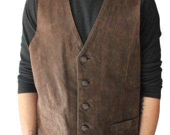 Vintage 90s suede vest in brown color, Western style, Unisex, Size L