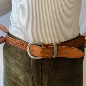 Braided Leather brown Belt, Spanish Leather Belt, vintage 70s