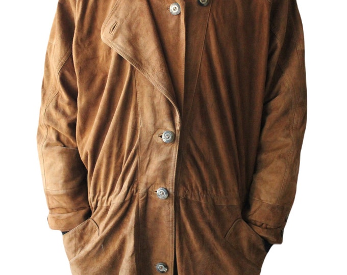 Vintage 90s Orange Brown Suede Zip Down Camel Collection Embroidered Jacket XL