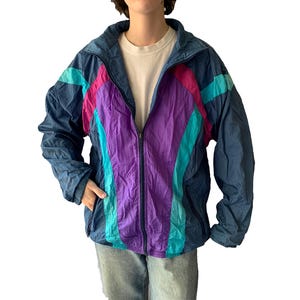 Vintage 90s Windbreaker Jacket | Unisex Colorblock Zip Up | Retro Lightweight Track Jacket | Vintage 90-s, Size M