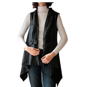 Vintage Leather Vest, Black Leather, Size M/L