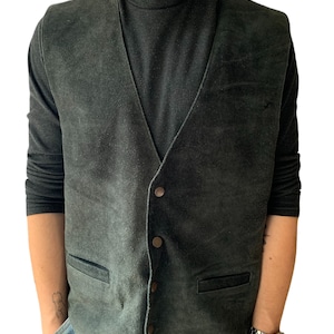 Vintage Suede dark green Vest, Western style, 90s, Size L