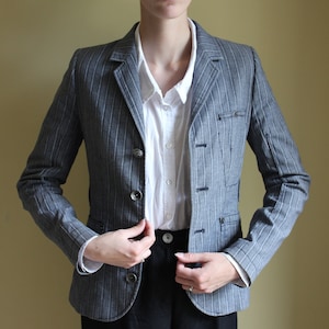 Vintage Hans Ubbink Blue Women’s striped Blazer Jacket  in grey, size S