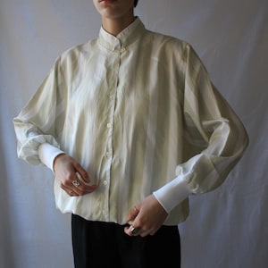 80s Vintage  striped white/grey Blouse/shirt, Casual women Blouse, size L