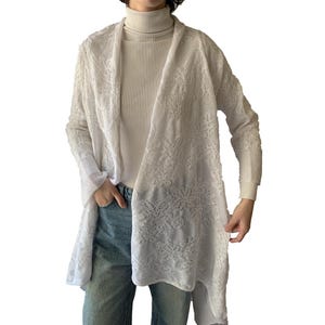 Vintage knitted white cardigan, Lightweight Boho Lace Cardigan, Vintage 90s womens cardigan, size M/L