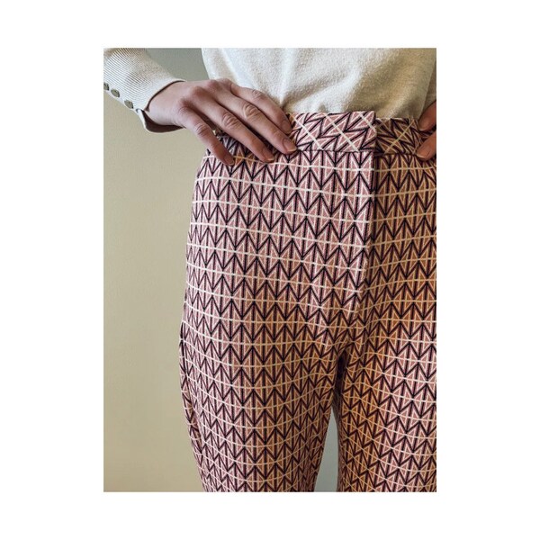 Pantalon années 70, pantalon avec ornement géométrique, pantalon rétro, taille M/L