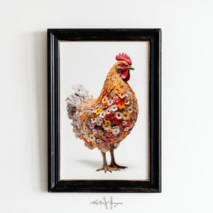 Chicken Made of Flowers Wall Art Print Chicken Flowers Gift for Mom Her Farm Farmhouse Abstract Chicken Hen Rooster