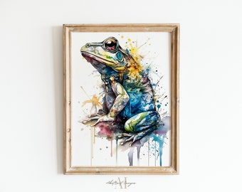 Watercolor Frog Wall Art Print Colorful Frog Art Abstract Frog Wall Art Printable Instant Download Frog Lovers Art Kids Art