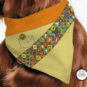 UP Dog Bandana, Wilderness Explorer, Badges, Dug, Russell, Carl, Tie On Bandana, Custom Pet Bandana, Grape Soda, Mouse Gift, Mouse Fan
