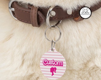 Pink Doll Dog ID, Pink Dog Tag, Gift, Custom Pet ID Tag, Personalized Dog Tag, Dog Gift, Custom Dog Fashion