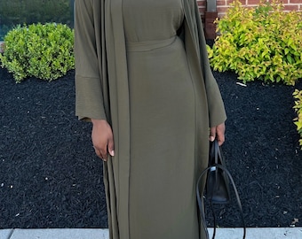 Hawa 2 Piece Abaya Set - Army Green