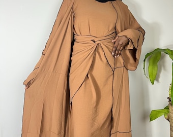 Amira 3 Piece Abaya Set - Brown