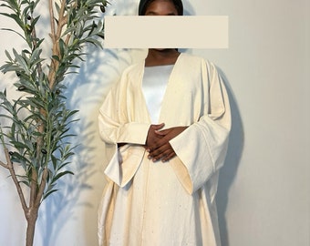 Hasna Sparkly Glitter Open Abaya- Beige