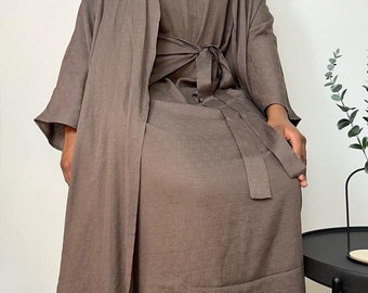 Myriam 3 piece Set Abaya- Dark Brown