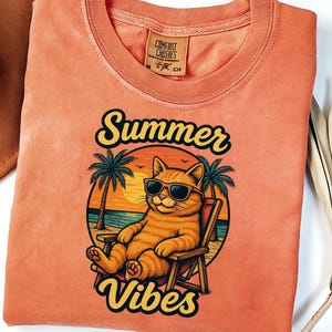 comfort colors Summer Vibes Cool Cat T-Shirt,Summer Vacation Beach,Gift for Cat Lovers,Cat Mom Shirt,Women Summer Cat Tee,Gift for Her