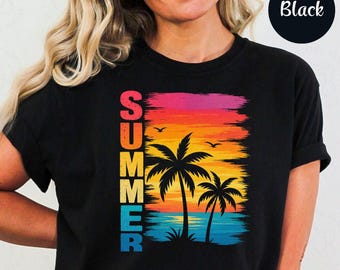 Retro Sunset Beach, png-bestand: palmboomsilhouet, zomerclipart (digitale download)