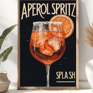 Aperol Spritz druckbare Wandkunst italienisches Cocktailplakat für Küche oder Barwagendekor, digitaler Download und Druck zu Hause, Unterschriftengetränk