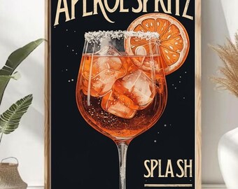 Aperol Spritz Cocktail Print: Vintage Bar Cart Art (Digital Download)