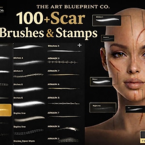 Procreate Scar Brushes | Realistic Wounds, Stitches, Staples (Digital Download)