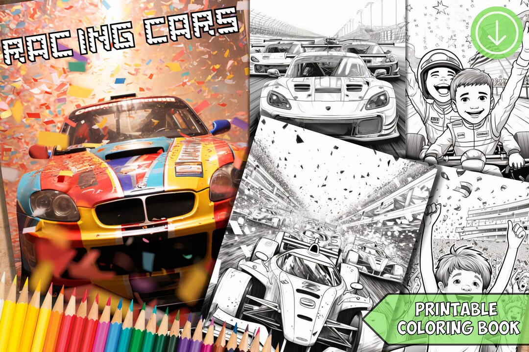 Racing Cars Coloring Book, Race Car, Race Driver Kids Party Favors