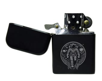 Astronaut Laser engraved image stormproof petrol lighter with option to Personalise
