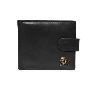 Cartera de moto Yamaha de cuero negro de calidad