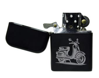 Moped Laser engraved image stormproof petrol lighter with option to Personalise