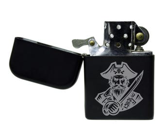 Pirate Laser engraved image stormproof petrol lighter with option to Personalise
