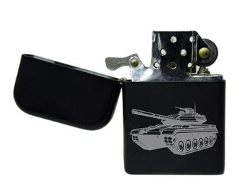 Tank Laser engraved image stormproof petrol lighter with option to Personalise